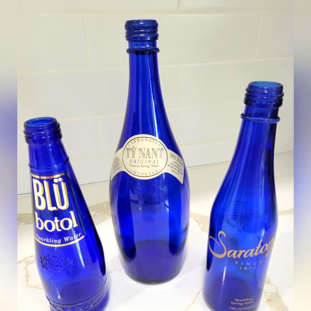 3 Colbalt Blue Glass Bottle Set